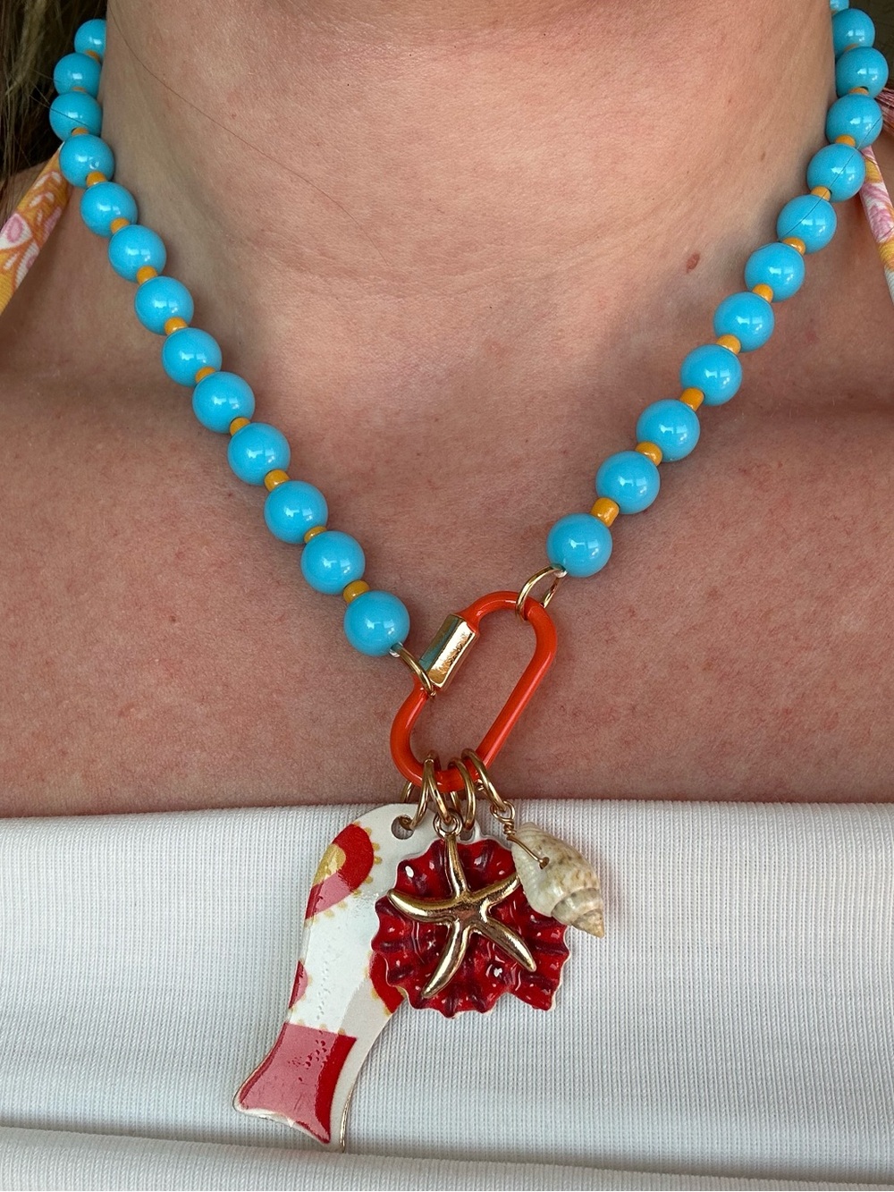 Turquoise Beaded Charm Necklace